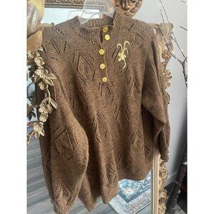 Vintage Embroidered 100% Wool Pullover Sweater Sz L